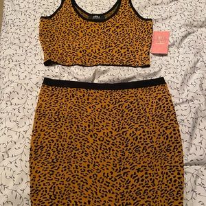 Leopard 2 piece skirt set